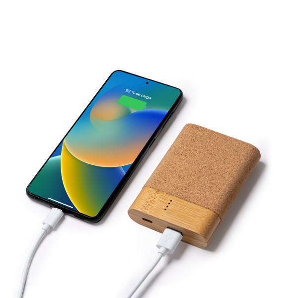 Personalised power bank in cork and bamboo 5000 mAh