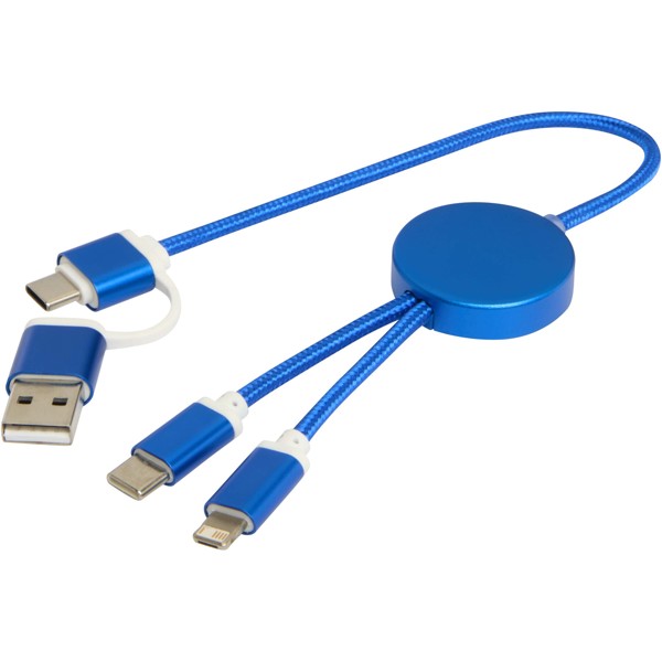 Câble 5 en 1 Alasia en aluminium et plastique recyclés de 30 cm pour la synchronisation des données et la charge rapide de 27 - Bleu royal