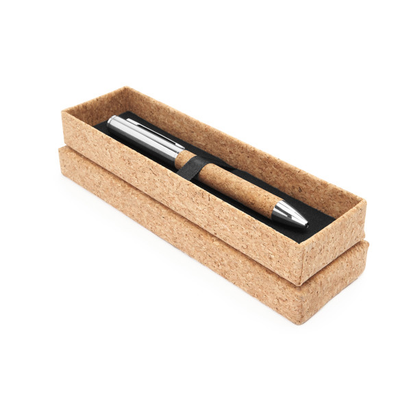 Personalised metal pen with cork grip and cork gift box