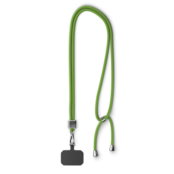 Moderno cordão cruzado para telemóvel em poliéster reciclado (rPET) de 2 tons - Verde lima / Acessórios prateados