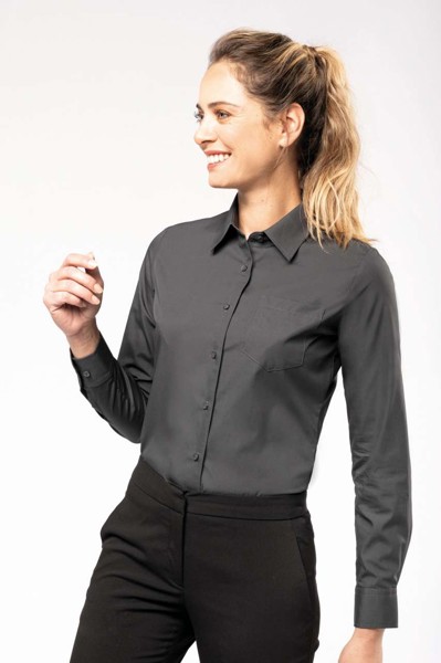 Ladies' Long-Sleeved Cotton Poplin Shirt - White / L
