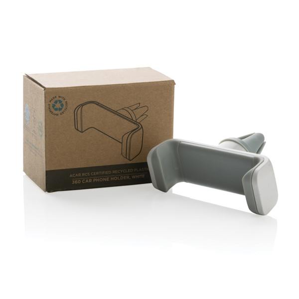 Acar car phone holder, recycled ABS, 360° rotation - White