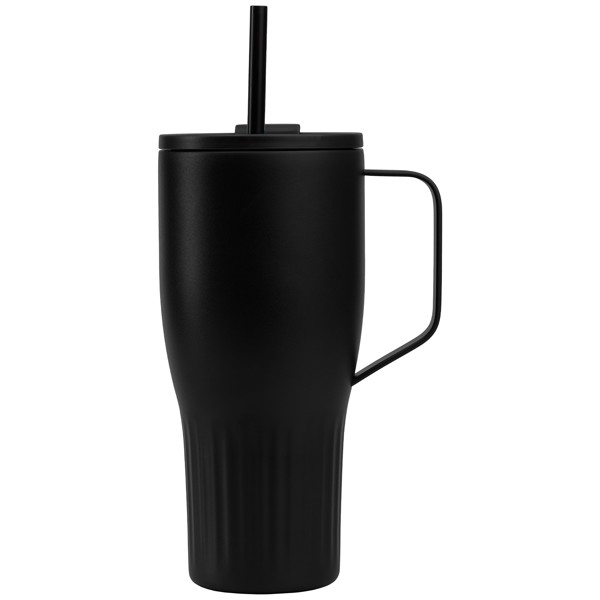 Gobelet Majesty en acier inoxydable recyclé avec paille - 890 ml - Noir / Laser