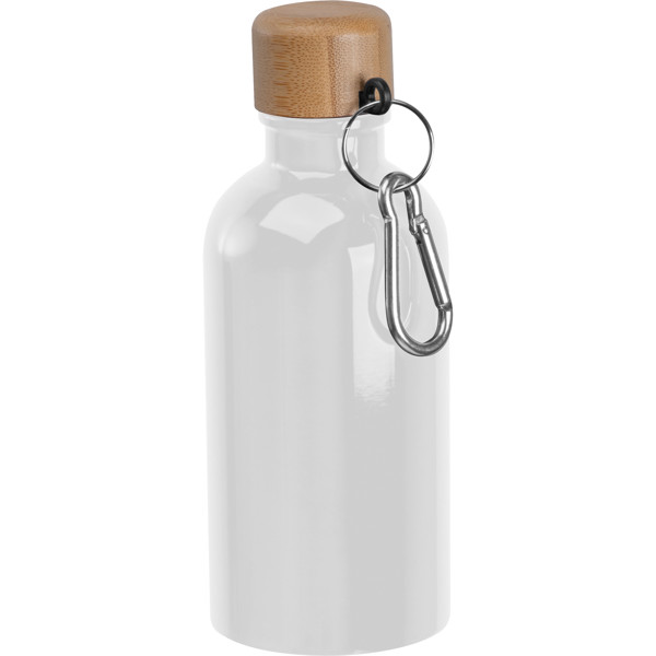Stainless steel drinking bottle with carabiner, 400ml MARILYN - White