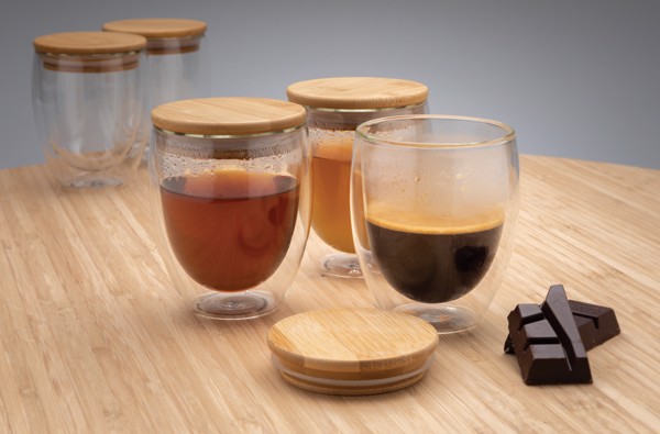 Double wall borosilicate glass with bamboo lid 350ml