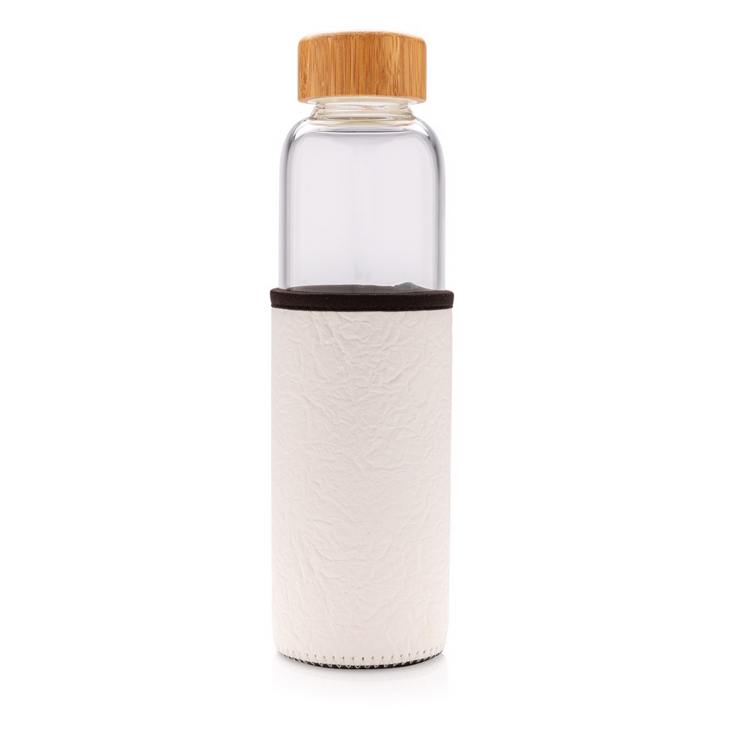 Botella de vidrio de borosilicato con funda de PU texturizad - Blanco / Gris