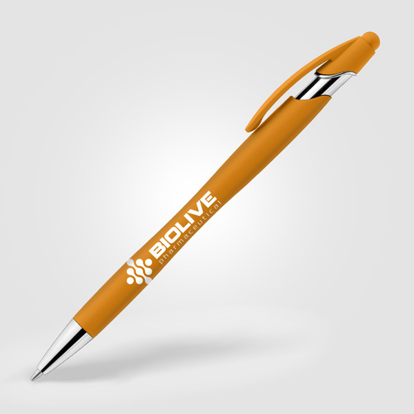 La Jolla Softy Brights Pen w/Stylus - Yellow / Silkscreen