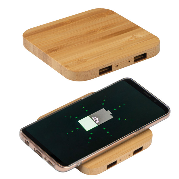 Bamboo Wireless Charger with 2 USB ports ROMAN - Beige