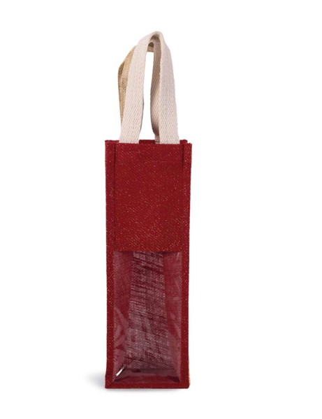 Jute Bottle Bag - Cherry Red / Gold