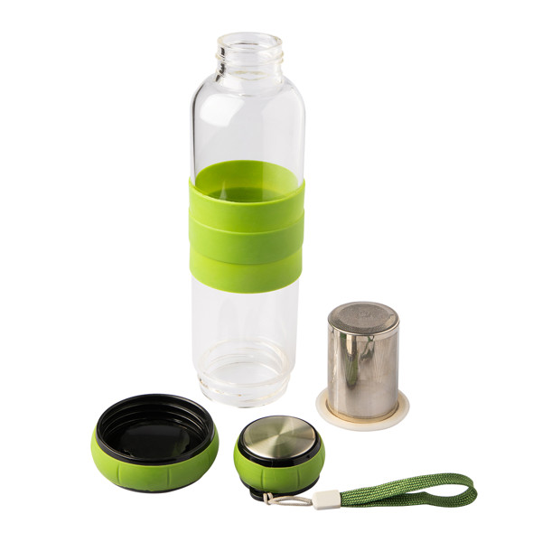 550 ml Sulmona glass bottle with tea infuser - Green