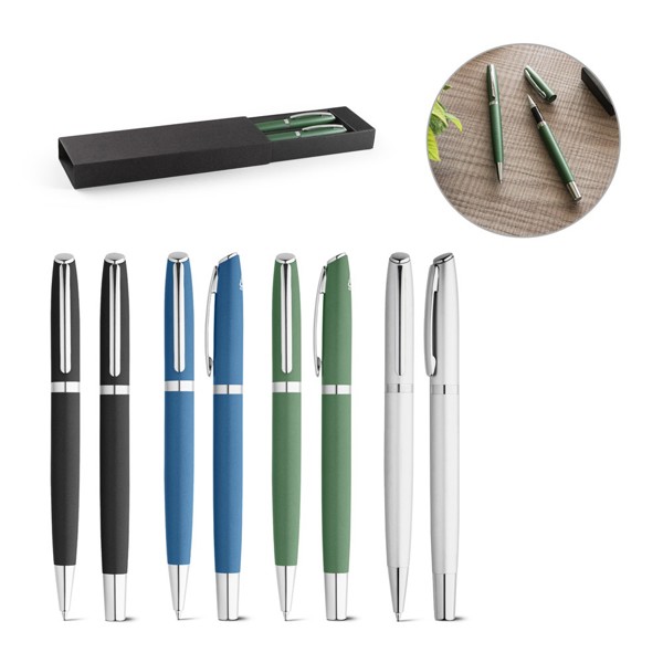Conjunto de roller e esferográfica com corpo em alumínio reciclado - RE-LANDO-SET