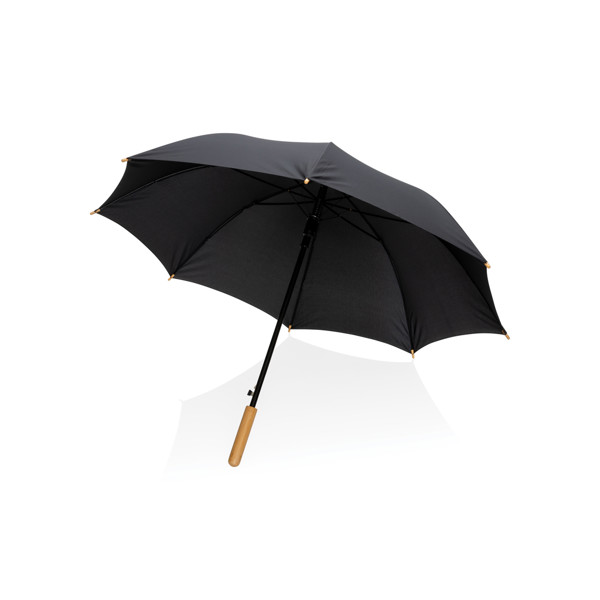 Impact Aware™ RPET dežnik, bambus, avto. odpiranje, 117 cm -Črna