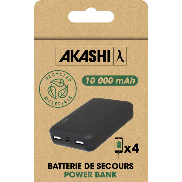 OKU - BATTERIE DE SECOURS EN PLASTIQUE RECYCLÉ ULTRA COMPACTE - 10 000 MAH - NOIRE