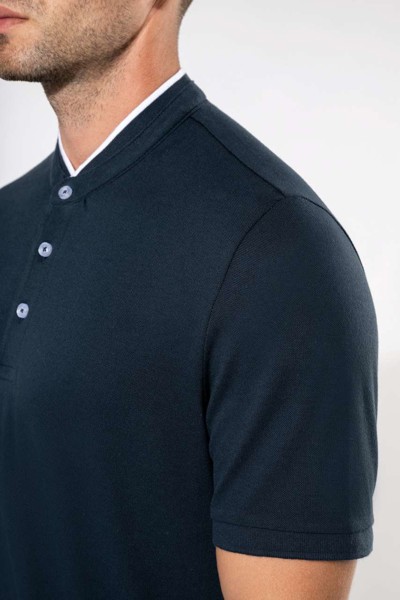 Muška polo majica kratkih rukava s mandarinskim ovratnikom - Bijela / Navy / 3XL