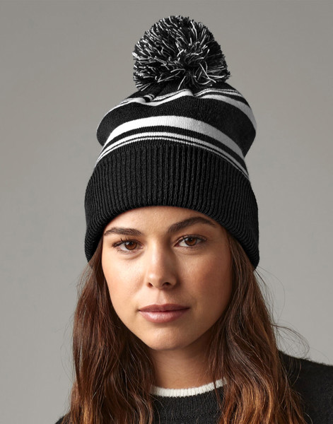 Striped Fan Beanie - Black / White / ONE SIZE