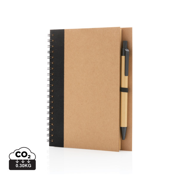 Kraft spiral notebook with pen - Black