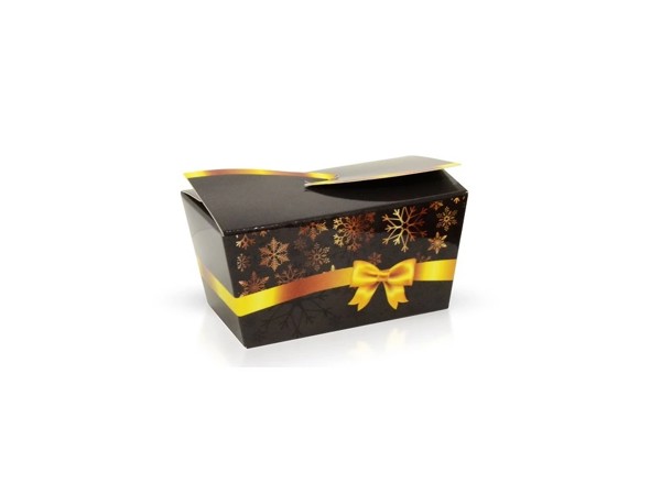 Minibonboniérka s čokoládovými pralinkami v čiernej vianočnej krabičke