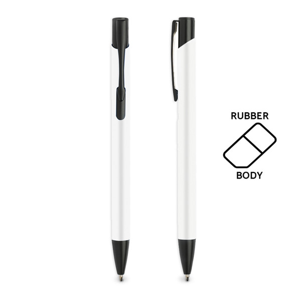 Esferográfica Em Alumínio, Com Acabamento Em Borracha - Branco
