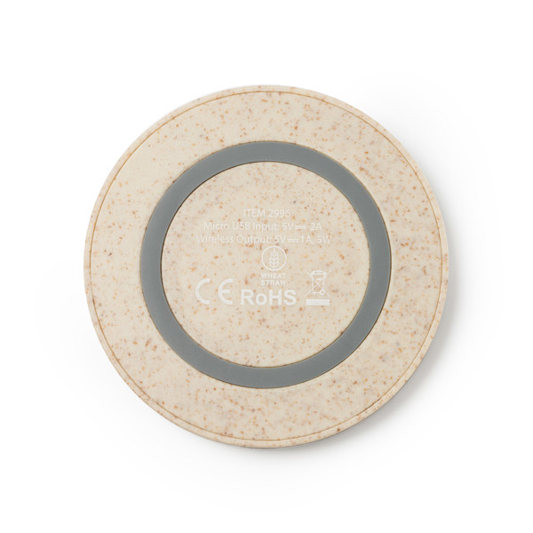 Cargador inalámbrico personalizado de fibra de trigo 5W con anillo antideslizante