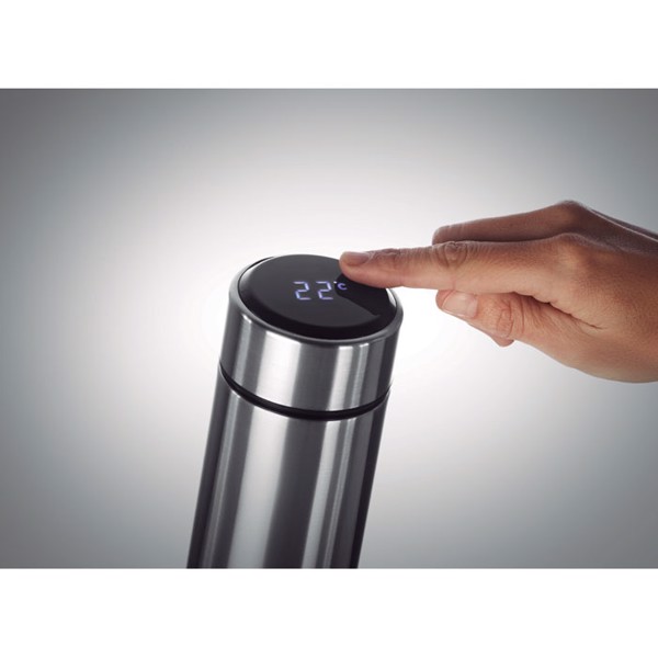 Pole insulated bottle,450 ml,LED thermometer - Matt Silver