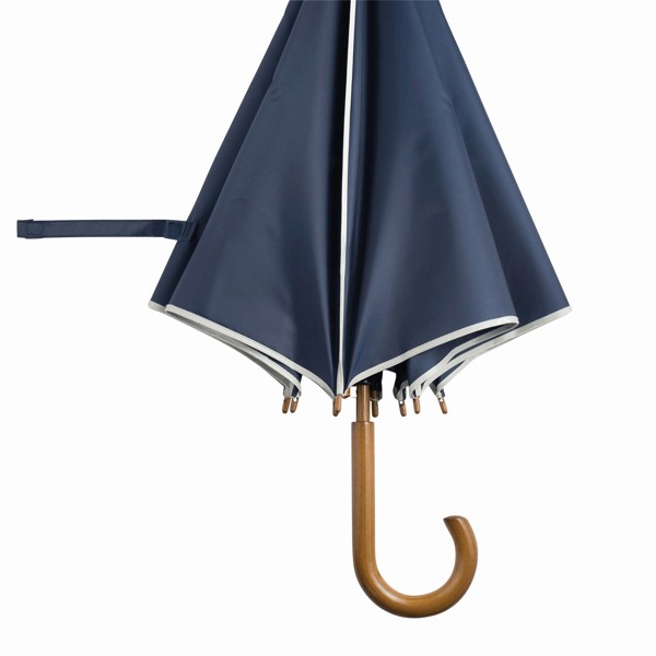 Automatic Wooden Stick Umbrella Waltz - Beige / Navy Blue