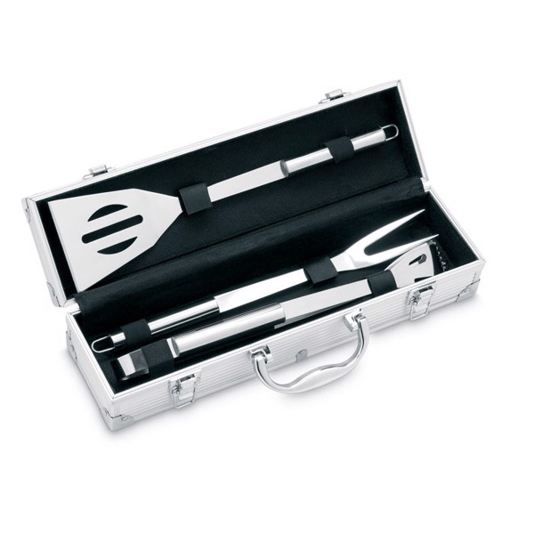 3 BBQ tools in aluminium case Asador