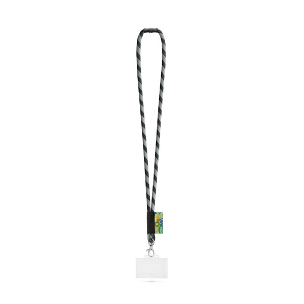 WATFORD. SET Lanyard TUBE Long (Ø 7 mm) s 9 mm karabínou, bezpečnostnou sponou Ø 7 mm a pevným puzdrom na odznak/kartu 91 x 68 mm - Čierna / Sivá