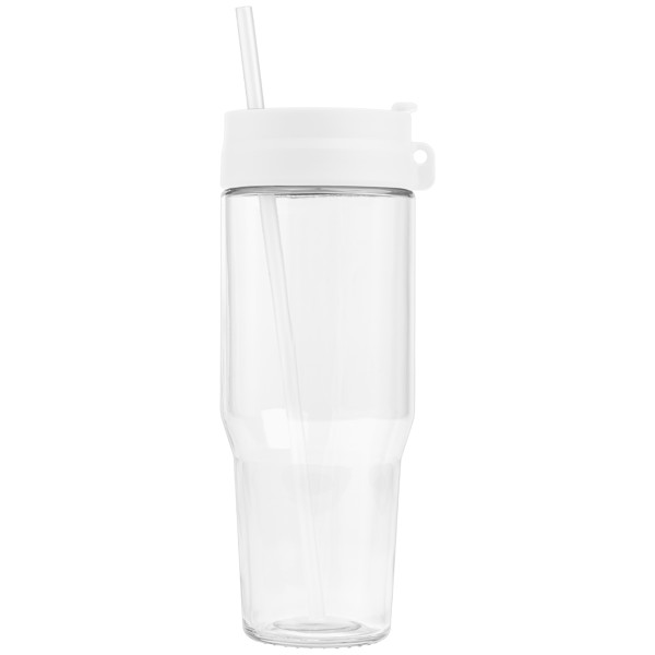 Polar  Recycled Glass Dual Tone Straw Tumbler - 1 L - White / Silkscreen