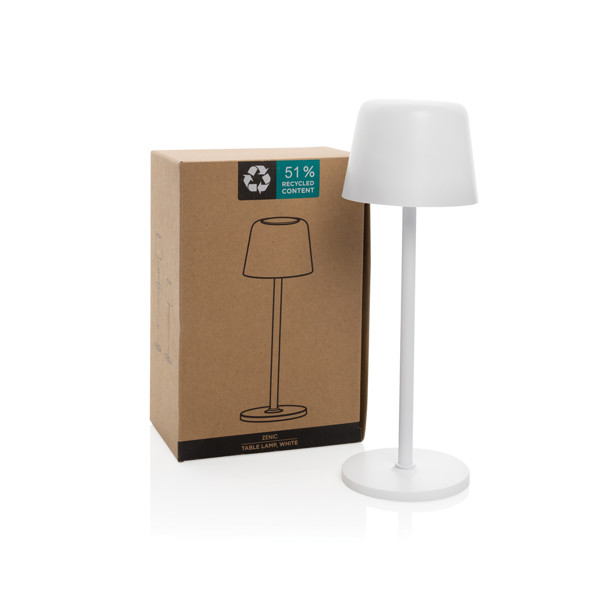USB dobíjateľná stolná lampa Zenic z RCS recykl. plastu, biela -