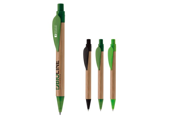 Bamboo pen with plastic leafclip - Black