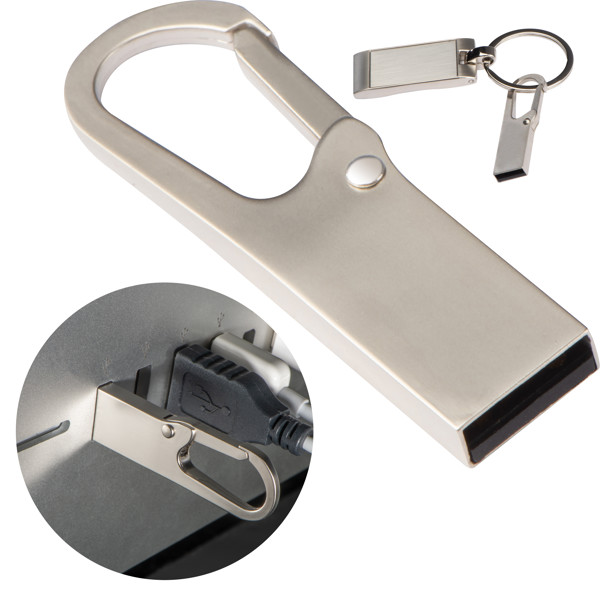 Metal USB stick with carabiner - 8GB DONALD - Silvergrey
