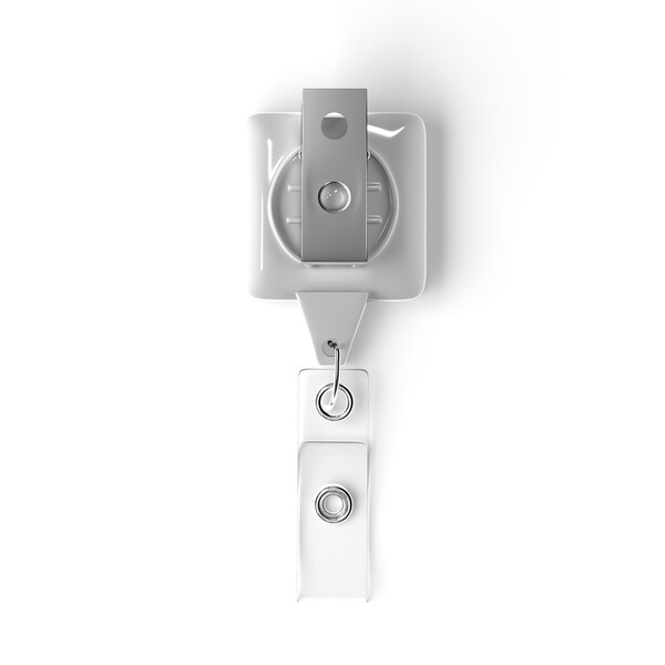 Retractable badge reel in square shape with 2.5cm2 logo - Bull Dog Clip