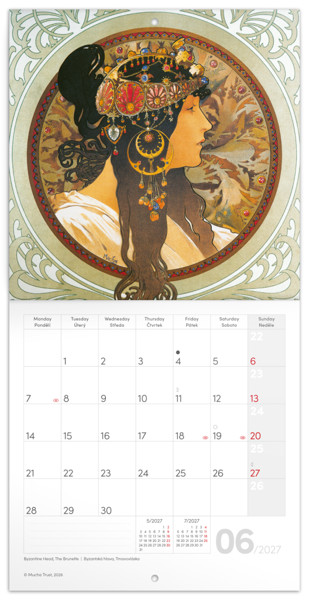 Notique Poznámkový Kalendář Alfons Mucha 2027, 20 x 20 cm