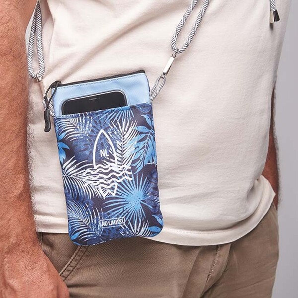Bolsa acolchoada para telemóvel com cordão ajustável 