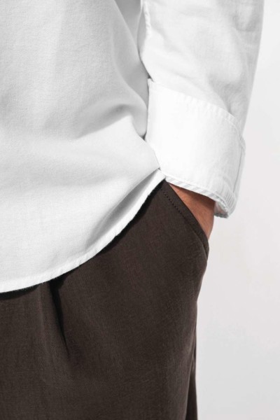Long-Sleeved Washed Oxford Cotton Shirt - Striped White / Oxford Blue / 3XL