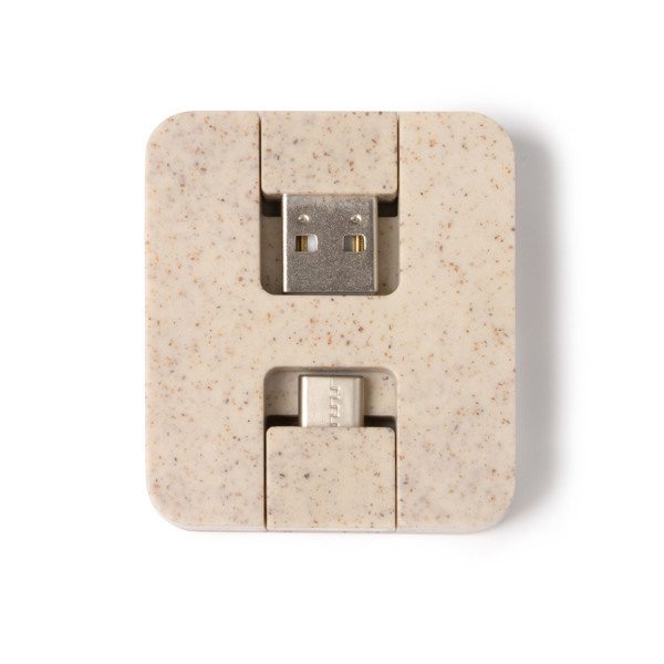 Hub USB personalizado de fibra de trigo y bambú con 4 puertos plegables