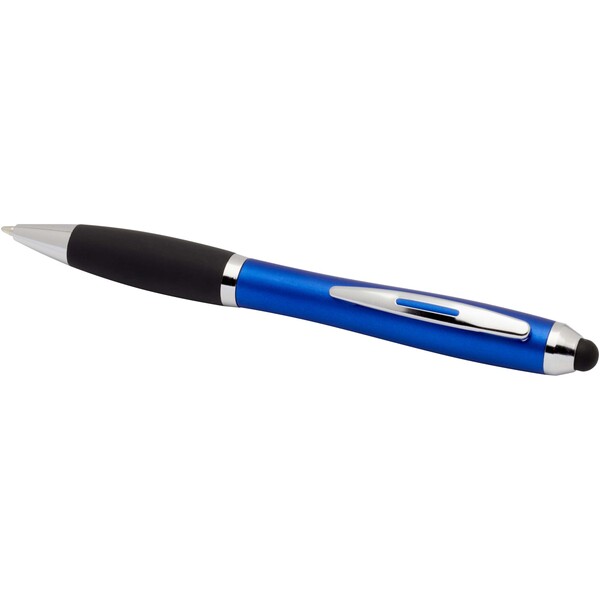 Stylo bille à stylet en plastique recyclé RCS avec corps coloré et grip noir (encre noire) Nash - Bleu royal