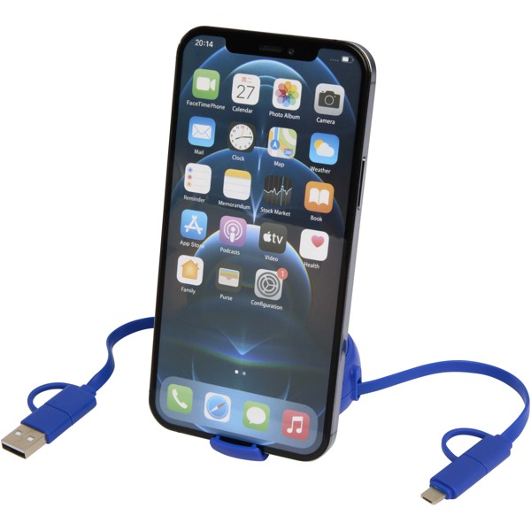 Câble rétractable 5 en 1 Alasia de 100 cm en plastique recyclé et aluminium pour la synchronisation des données et la charge - Bleu royal