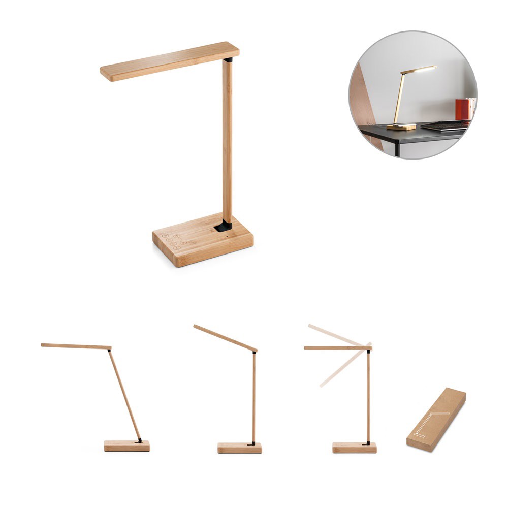 MOREY. Lampe de bureau pliable en bambou avec chargeur sans fil