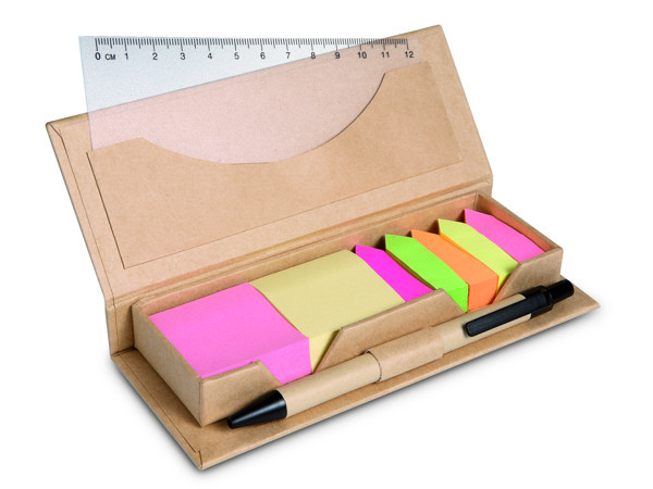 Set recikliranih beležk Stibox s peresom in ravnilom 12 cm