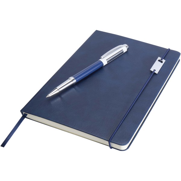 Ensemble carnet à couverture rigide A5 et stylo roller Legato Elegance - Bleu océan / Blanc