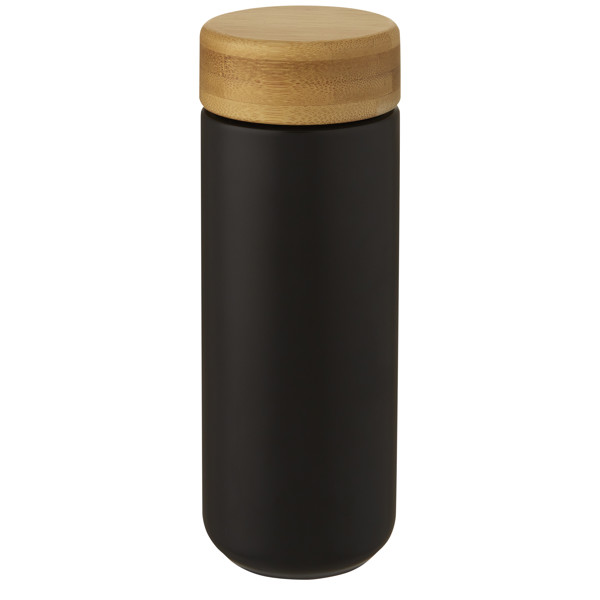 Copo térmico de cerâmica de 300 ml com tampa de bambu "Lumi" - Preto liso