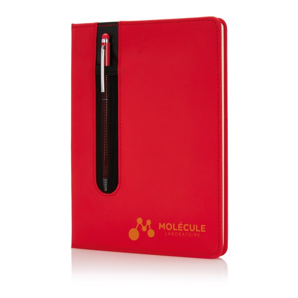 Standard hardcover PU A5 notebook with stylus pen - Red