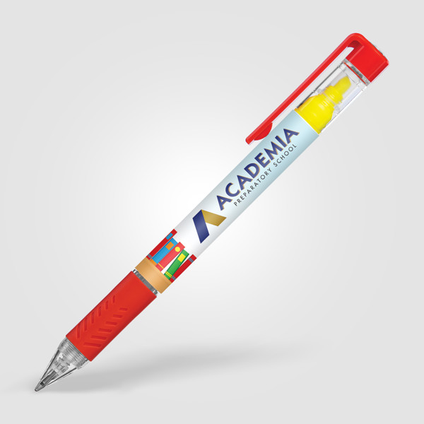Stylo surligneur Bergman avec grip colouré - Rouge / Impression 360
