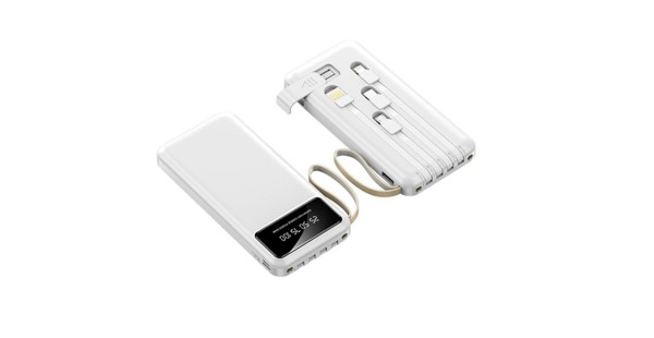 Powerbank 10000mAh with cable and LED display - WHITE