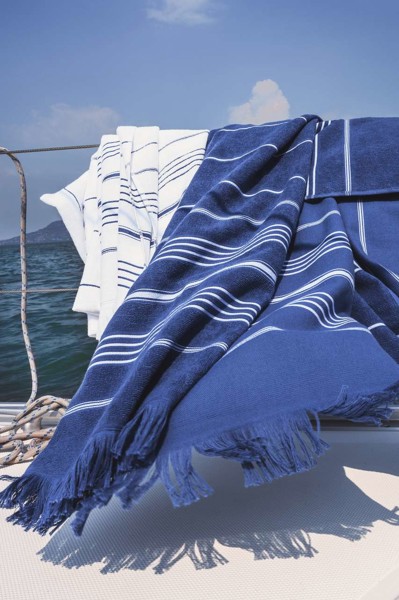 Olima Striped Beach&Spa Peshtemal Towel - White / Light Navy