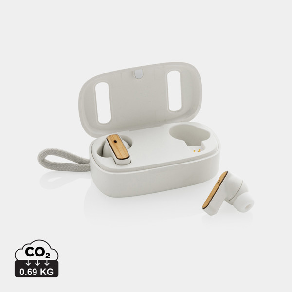 RCS recycled plastic & bamboo TWS earbuds - White