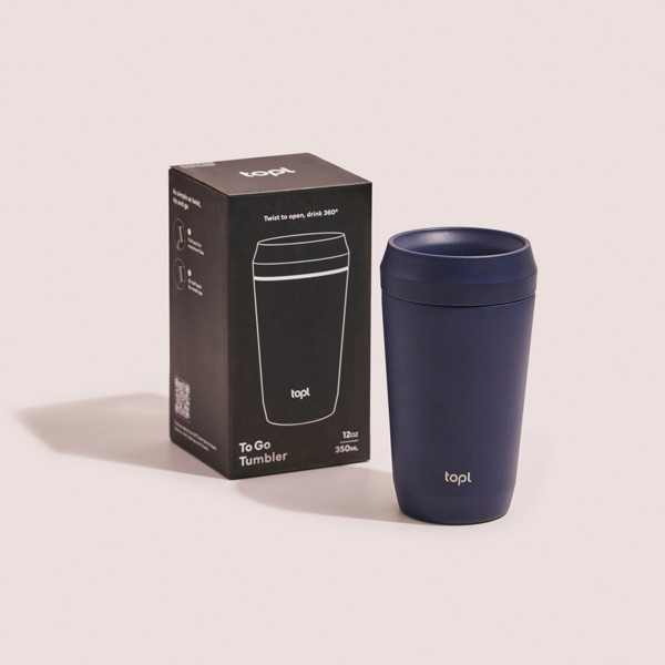 Mug 354 ml avec couvercle 360 en acier recyclé Topl - Bleu Marine