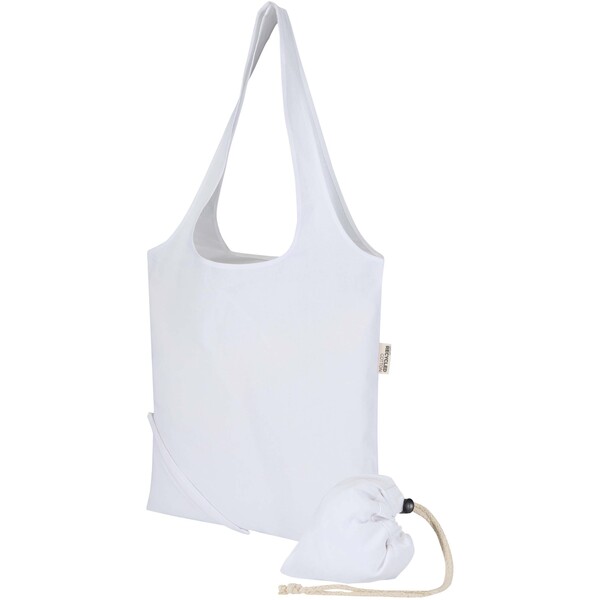 Madras Blend 140 g/m² GRS recycled foldable cotton tote bag 7L - White