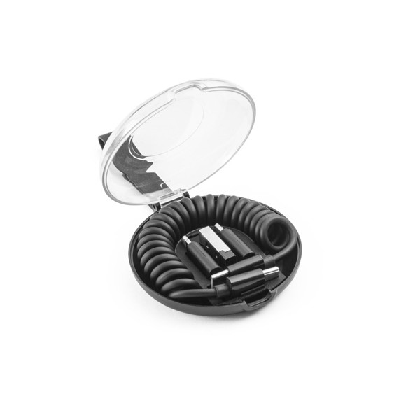 SHELDON. Kompaktní pouzdro se spirálovým kabelem pro super rychlé nabíjení a adaptéry